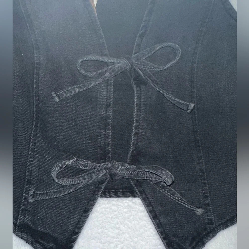 Black Denim Vest with Bow Ties (Ashley Vintage Charm) - Picture 2 of 6